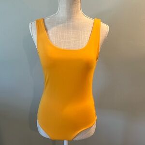 Express Neon Orange Body Contour High Compression Scoop Neck Small Bodysuit